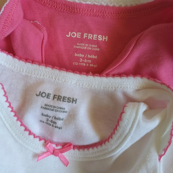 joe fresh 2-pack picot-trimmed pink & white bodysuit diaper shirts 6 months baby - Picture 5 of 7
